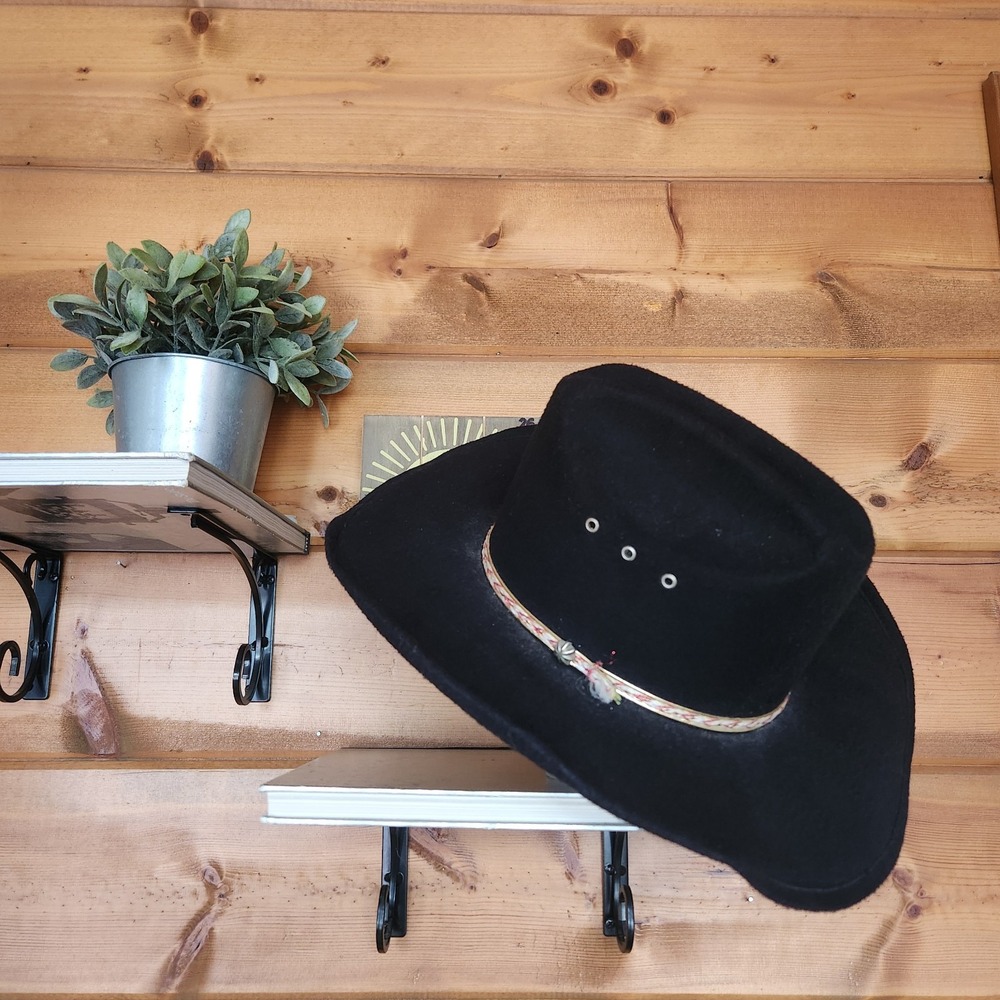 Western Express Brown Felt Cowboy Hat Mens Size 6 5/8 Mexico Ribbon Trim Vintage